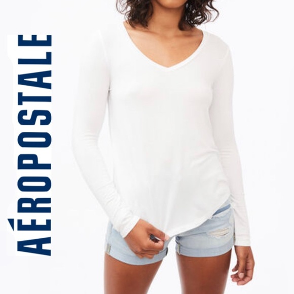 Aeropostale Long Sleeve Soft V-Neck Tee - Picture 1 of 2